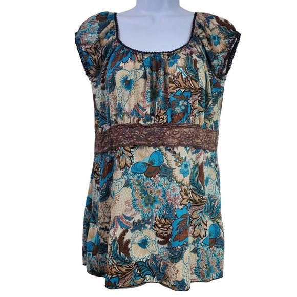 Agenda Tops - Vintage y2k babydoll blouse with frilly trim by Agenda Clothing / Women's Medium